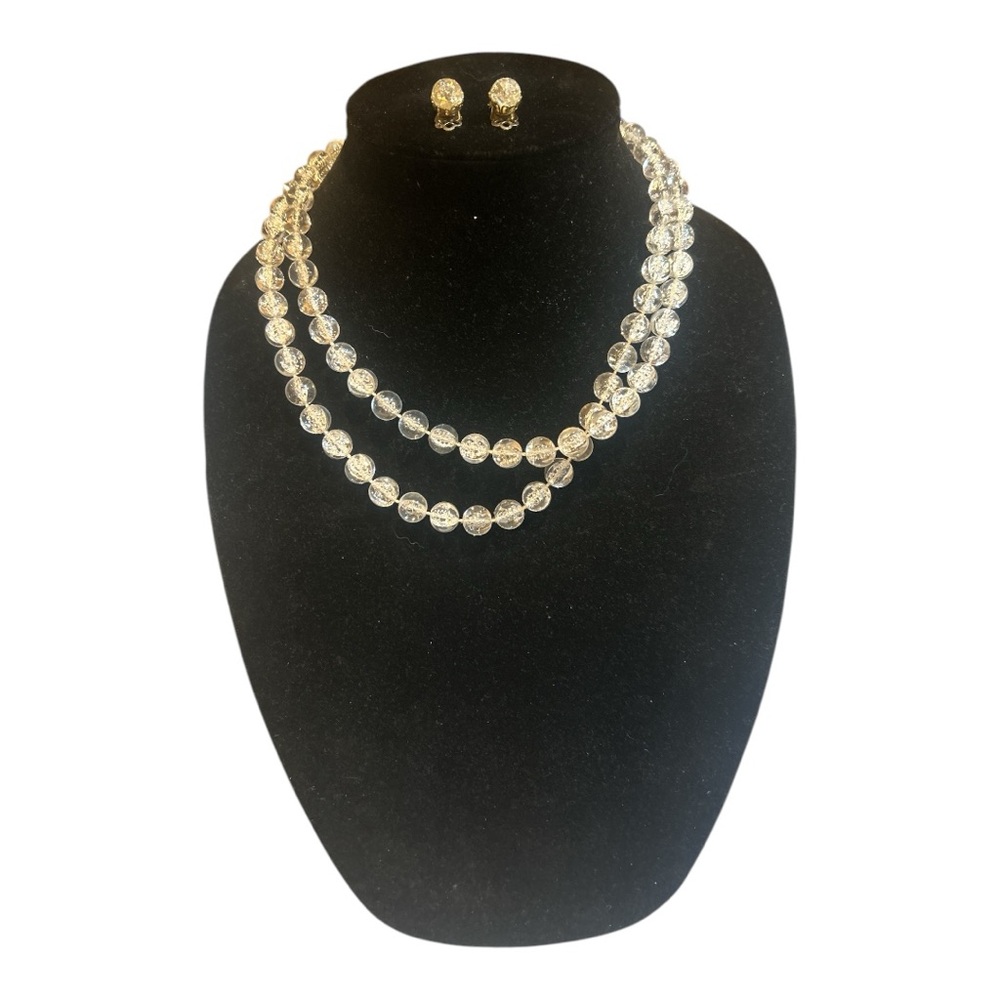 Vintage Clear Beaded Necklace and Earrings Set